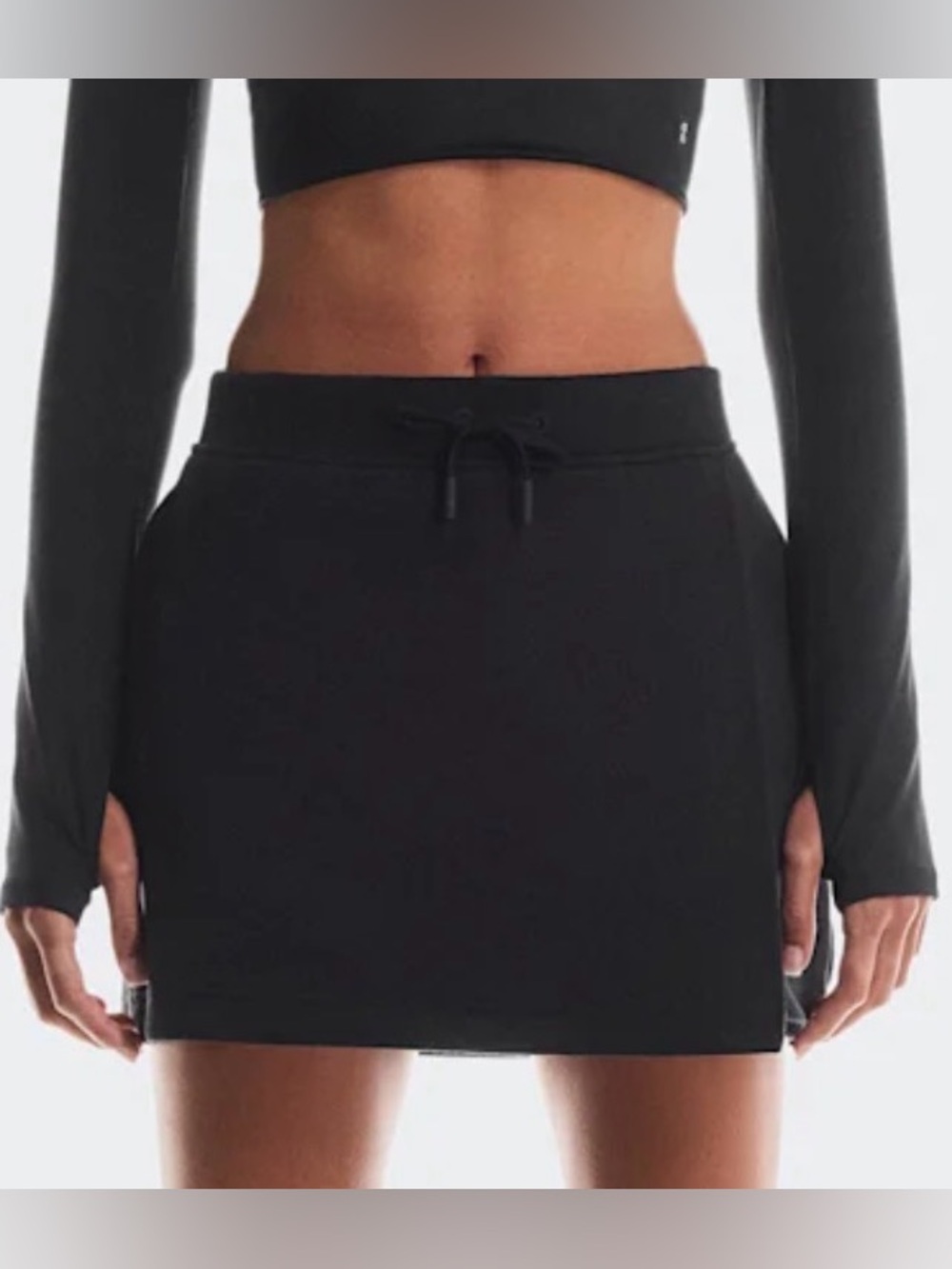 On Running Black Athletic Drawstring Mini Skirt